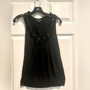 FOREVER21 Tank Top Shell Sleeveless black w/Jeweled square button detail Sz S/M